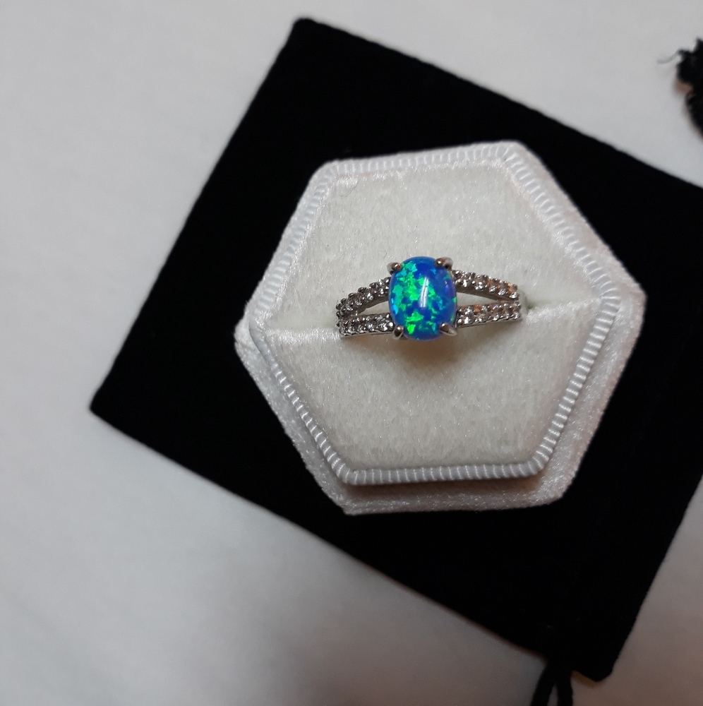 Blue opal sterling silver ring sz 7